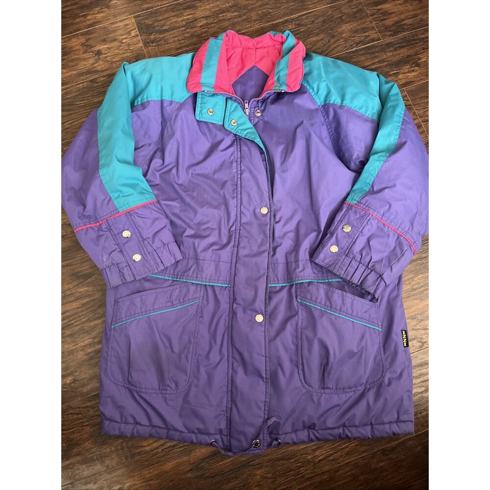 Vintage Izzi Ski Jacket 80's 90’s Retro colorful Women's Size L Purple Puffer